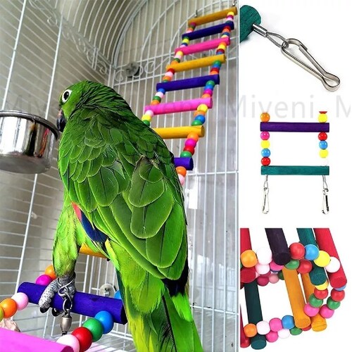 Set Juguetes Para Loros Y Aves Con Escalera Y Campana, 10 Pzs.