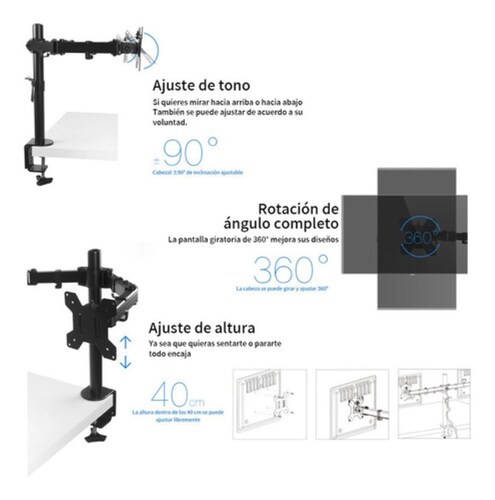 Soporte De Monitor Dual Para Monitor Y Portátil Negro