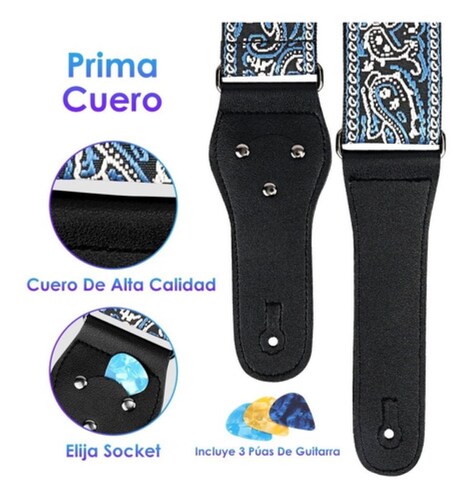 Bajo Correa Para Colgar Guitarra Bordada Con Porta Plumillas Azul