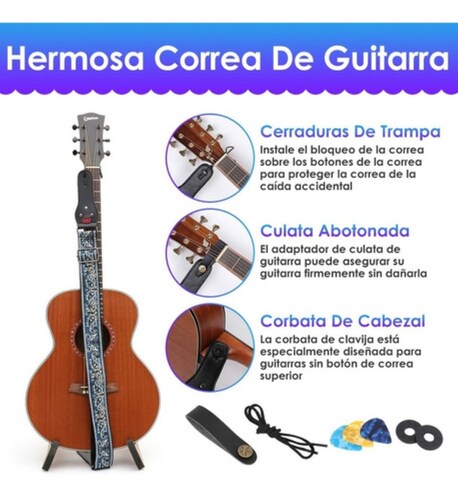 Bajo Correa Para Colgar Guitarra Bordada Con Porta Plumillas Azul