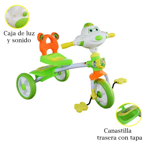 Triciclo para niños con Canastilla Avion Verde