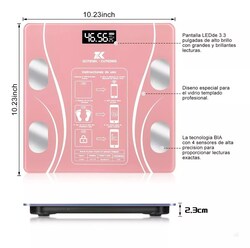 Báscula Electrónica Led con bluetooth con App para medir grasa corporal, peso, masa muscular, edad metabólica rosa