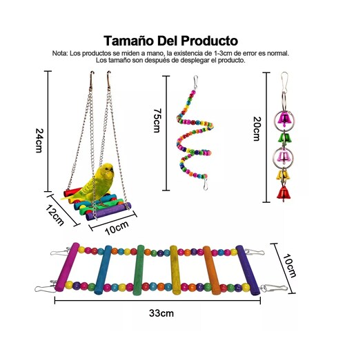 Kit 9pzs De Juguete Para Aves Loro De Pájaro Columpio Campana