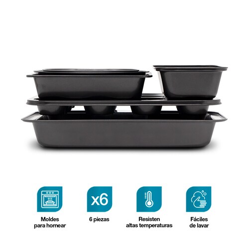 Moldes para Hornear Antiadherentes de Acero 6 Pack