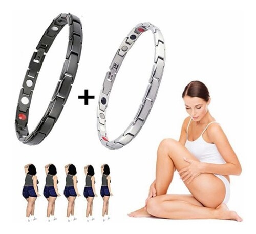 Pulseras Mujer Magnéticos De Desintoxicación Plata/Negro 19cm