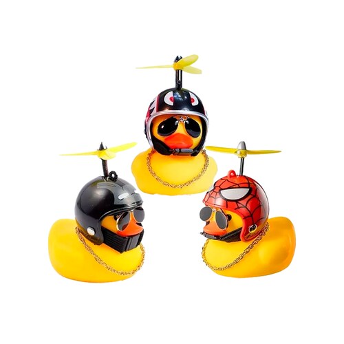 Patito Amarillo Con Casco De Bocina Moto Y Bicicleta 3pza