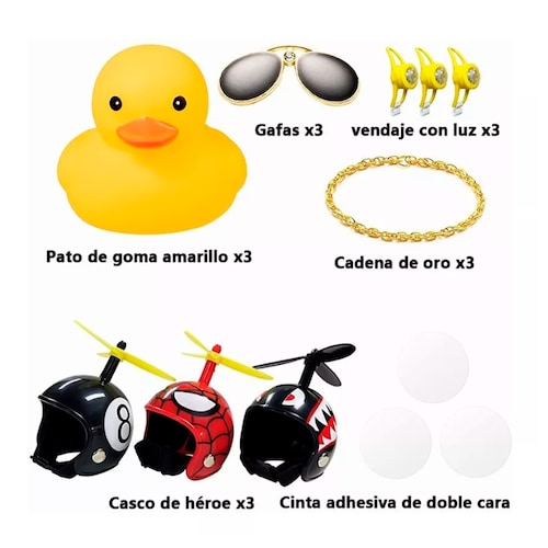 Patito Amarillo Con Casco De Bocina Moto Y Bicicleta 3pza