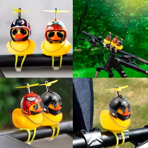 Patito Amarillo Con Casco De Bocina Moto Y Bicicleta 3pza