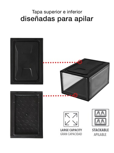 AGBOX Zapateras Apilables Premium Alexa 12 Pack Negro ZAP12N.
