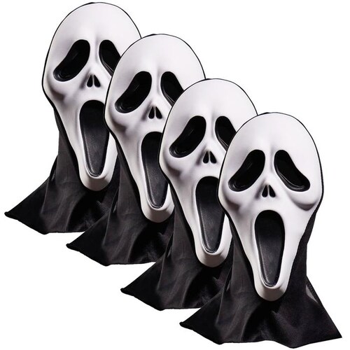 Careta del Halloween MXREA-004-1 4 pzas, 30x17x6cm Plástico PVC BlancoNegro Máscara Scream, ScreamMask