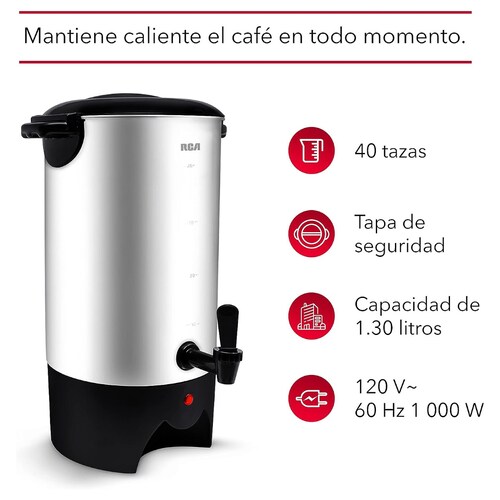 Cafetera Percoladora RCA Acero Inoxidable 6L 40 Tazas RC-6L
