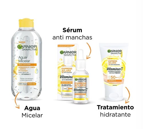 Kit 3 Rutina Garnier Skin Active Vitamina C Express Aclara 