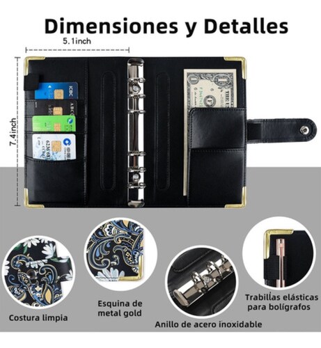 Bolsa De Carpeta Con Cremallera Carpeta A6 Organigastos Negro Flores