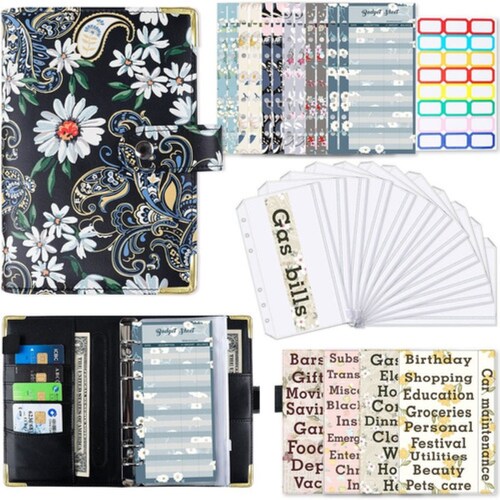 Bolsa De Carpeta Con Cremallera Carpeta A6 Organigastos Negro Flores