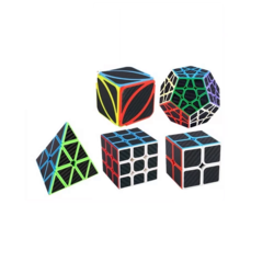 Paquete 5 Cubos Cobra 2x2 3x3 Megaminx Pyraminx Y Skewb Negro/Lineas colores