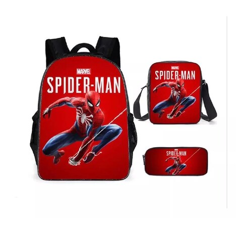 Mochila Escolar 3 Piezas Spider-man Marvel Super heroe Rojo, Negro