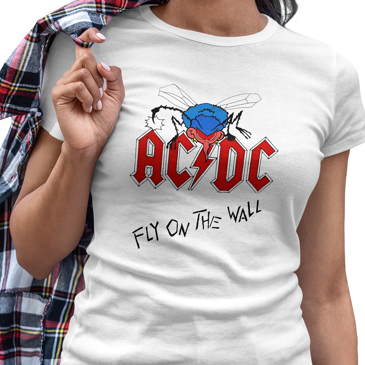 Playera Casual Blanca para Dama ACDC Rock Metal