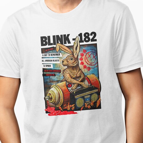 Playera Casual para Hombre Banda de Rock Blink 182 Blanca