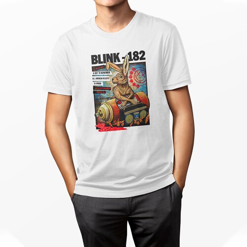 Playera Casual para Hombre Banda de Rock Blink 182 Blanca