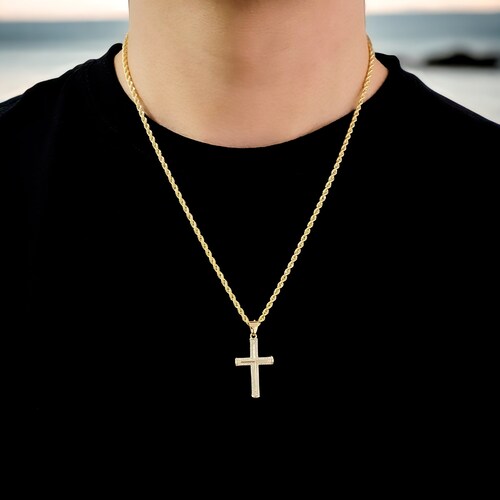 Cadena torzal y dije cruz tubular oro 10k 