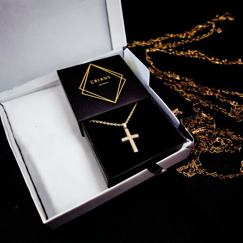 Cadena torzal y dije cruz tubular oro 10k 