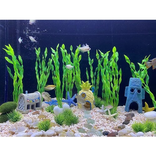 Kit 23 Pcs Plantas Artificiales Decorativas Acuario Pecera
