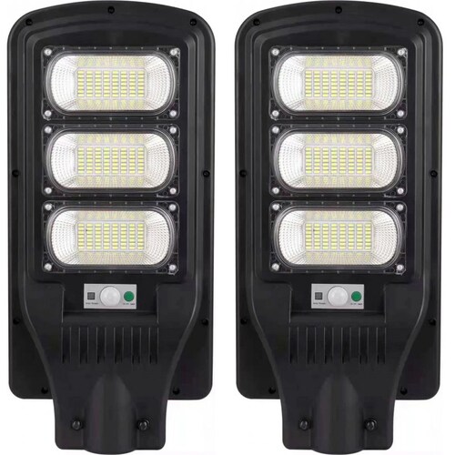 Kit de 2 lamparas led sensor de movimiento automático, panel solar impermeable, mando a distancia, más de 12 horas de uso ideal para uso exterior iluminación led color blanco.