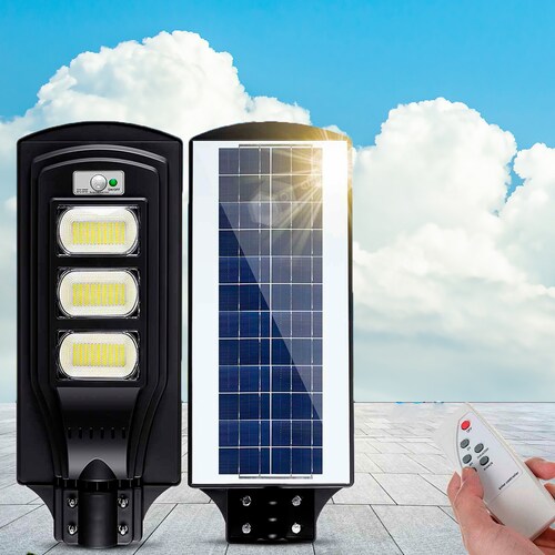 Kit de 2 lamparas led sensor de movimiento automático, panel solar impermeable, mando a distancia, más de 12 horas de uso ideal para uso exterior iluminación led color blanco.