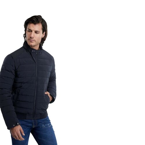 Chamarra capitonada para hombre, cuello alto, color azul marino, mod. 1102210