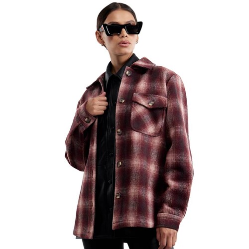 Sobrecamisa a cuadros para mujer, color vino, marca Holly Land, mod. 1097349