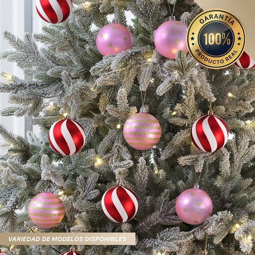 Set con 8 Esferas Decoración Navideña 8 cm Adornos para Árbol de Navidad (Roja - Blanco) ESQUIMAL
