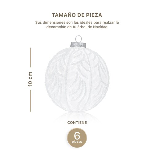Set con 6 Esferas de Cristal Decoración Navideña 10 cm para Árbol de Navidad (Copo) ESQUIMAL