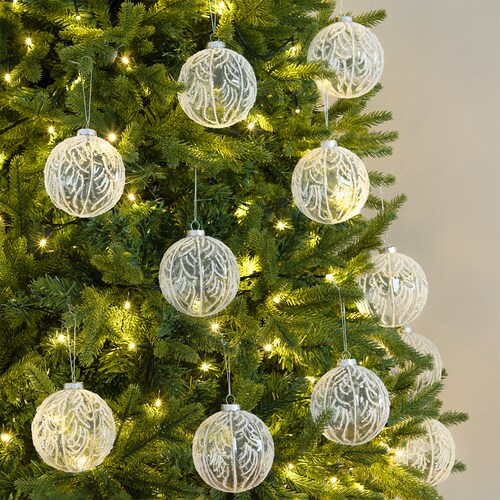 Set con 6 Esferas de Cristal Decoración Navideña 10 cm para Árbol de Navidad (Copo) ESQUIMAL