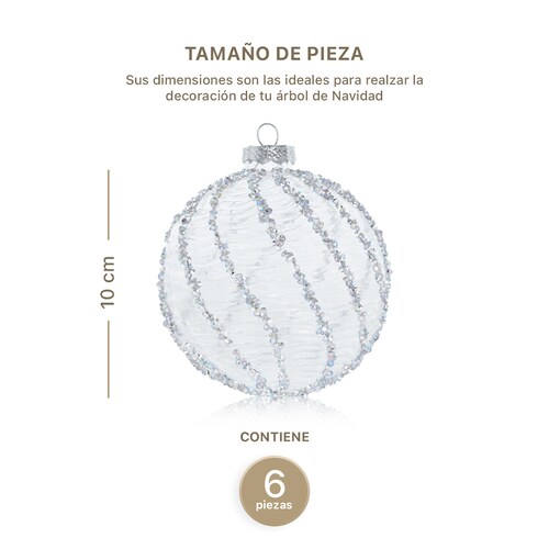 Set con 6 Esferas de Cristal Decoración Navideña 10 cm para Árbol de Navidad (Escarcha) ESQUIMAL