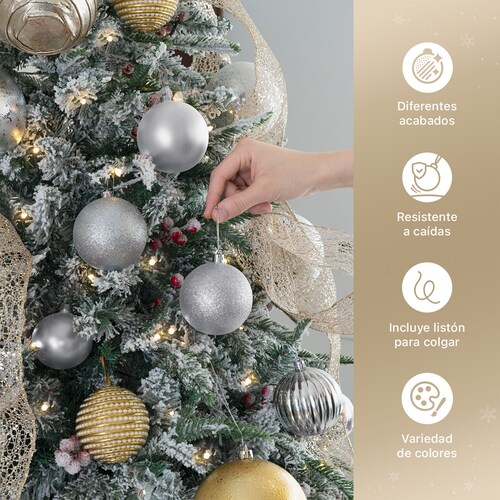 Set con 24 Esferas Decoración Navideña 8 cm Adornos para Árbol de Navidad (Plateado) ESQUIMAL