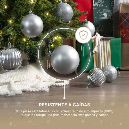 Set con 24 Esferas Decoración Navideña 8 cm Adornos para Árbol de Navidad (Plateado) ESQUIMAL