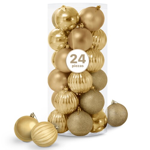 Set con 24 Esferas Decoración Navideña 8 cm Adornos para Árbol de Navidad (Dorado) ESQUIMAL