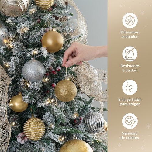 Set con 24 Esferas Decoración Navideña 8 cm Adornos para Árbol de Navidad (Dorado) ESQUIMAL