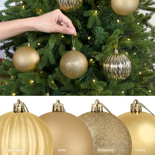 Set con 24 Esferas Decoración Navideña 8 cm Adornos para Árbol de Navidad (Dorado) ESQUIMAL