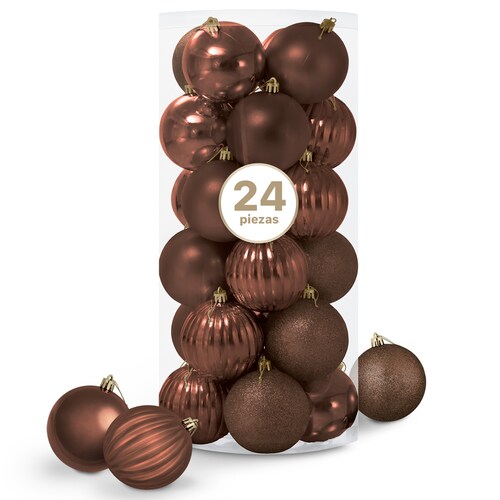 Set con 24 Esferas Decoración Navideña 8 cm Adornos para Árbol de Navidad (Terracota) ESQUIMAL