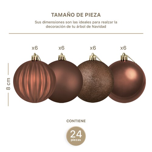 Set con 24 Esferas Decoración Navideña 8 cm Adornos para Árbol de Navidad (Terracota) ESQUIMAL