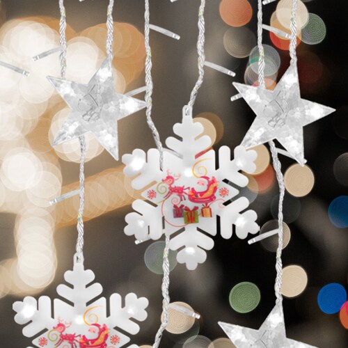 Cortina Serie Luz Blanca 100 Led Figura Copo De Nieve 3mts