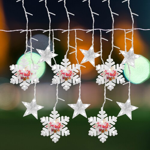 Cortina Serie Luz Blanca 100 Led Figura Copo De Nieve 3mts