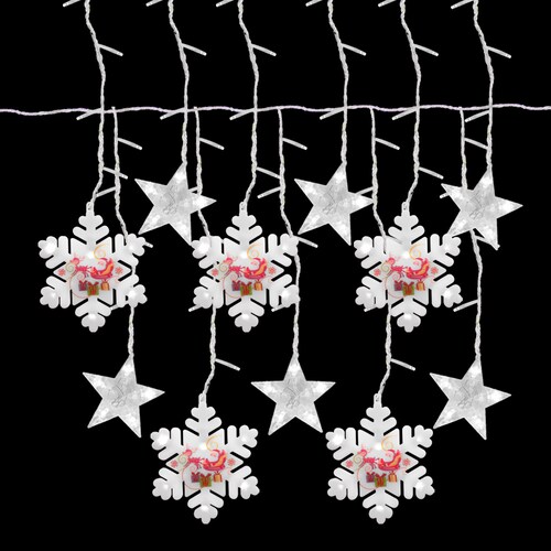 Cortina Serie Luz Blanca 100 Led Figura Copo De Nieve 3mts