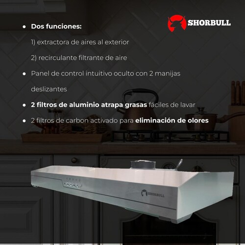 Campana Extractora Empotrable Acero 76 cm SHORBULL.
