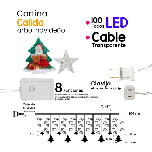 Cortina Serie De 100 Led Luz Cálida Figura Arbolito 3mts