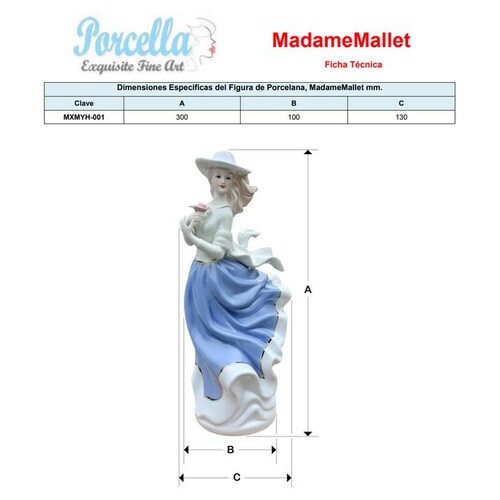 Figura de mujer elegante MXMYH-001-12 1pza 12x30x12cm Frente x Alto x Fondo Porcelana Artesanal MadameMallet