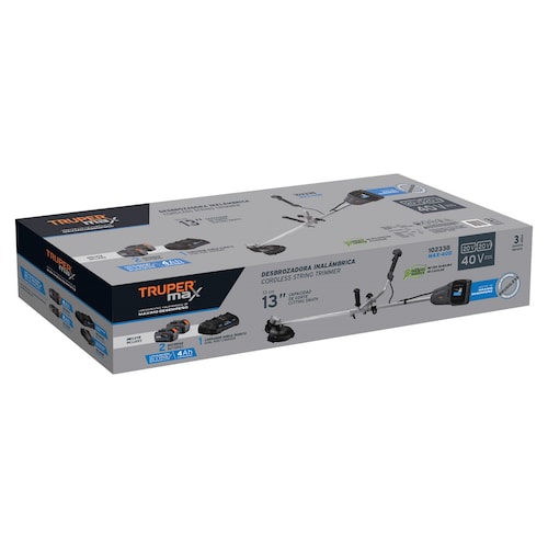 Desbrozadora inalámbrica de 13", 40 V, sin carbones, Truper MAX incluye 2 Baterías 