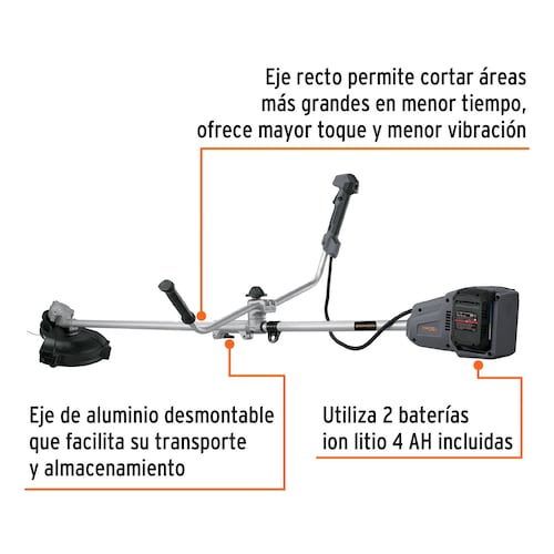 Desbrozadora inalámbrica de 13", 40 V, sin carbones, Truper MAX incluye 2 Baterías 