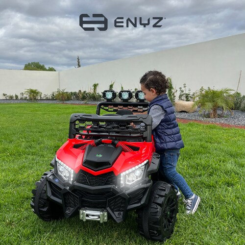 Montable eléctrico Camioneta Razer Jeep con control remoto asientos de piel bluetooth bocinas Edades Infantil 2 a 5 años Enyz Rojo.